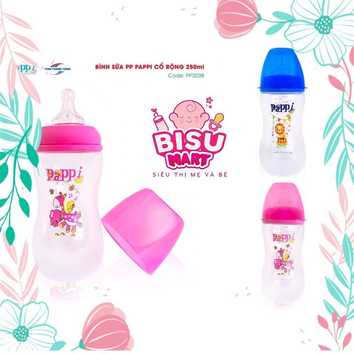 Bình Sữa PP cổ rộng Pappi 250ml - 330ml Thailand BPA FREE