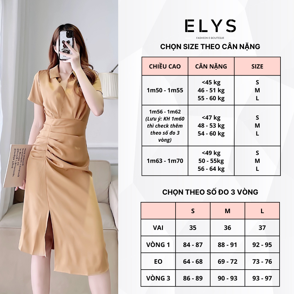 Váy Đầm Công Sở ELYS Chất Trượn Cao Cấp Thiết Kế Xếp Ly Eo Xẻ Gấu LY005