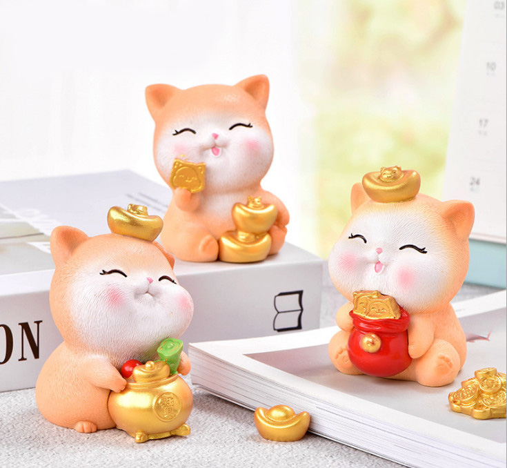 [HCM]Tượng đá mèo cát tường Rich Cat để bàn