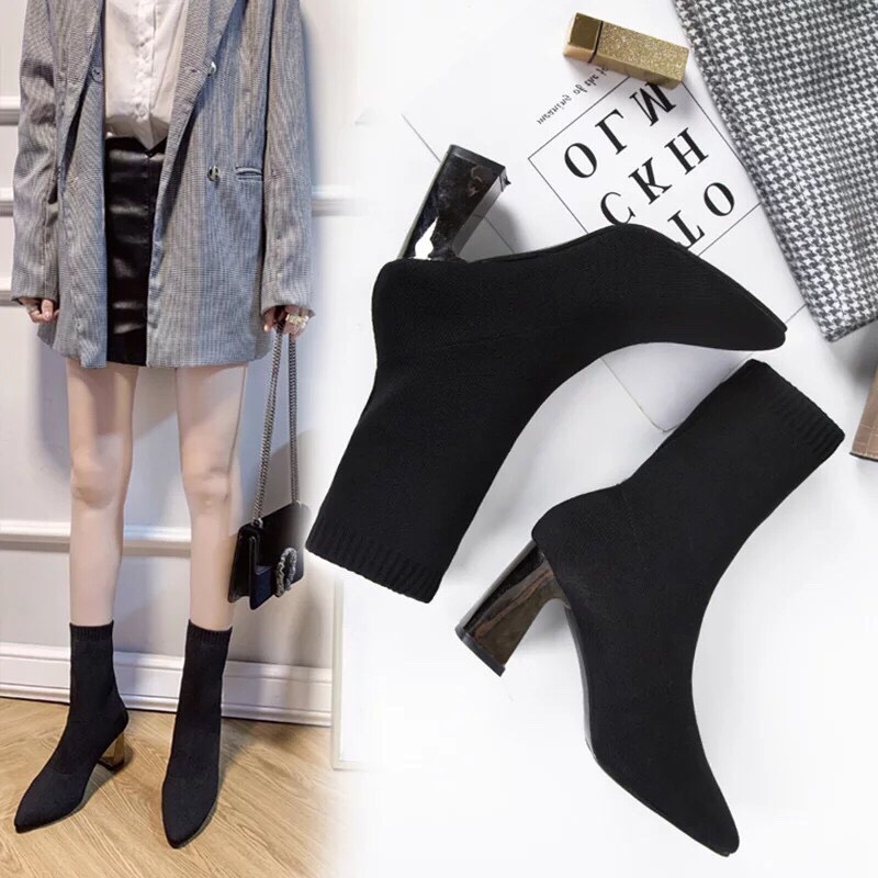 GIÀY BOOTS GÓT TRÁNG GƯƠNG