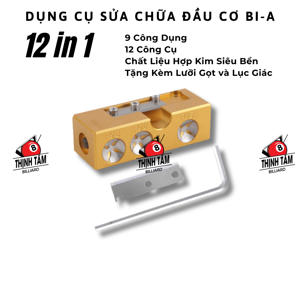 Dụng cụ sửa chữa đầu cơ bida 9 chức năng, gọt - xăm đầu tẩy bi-a đa năng 12in1