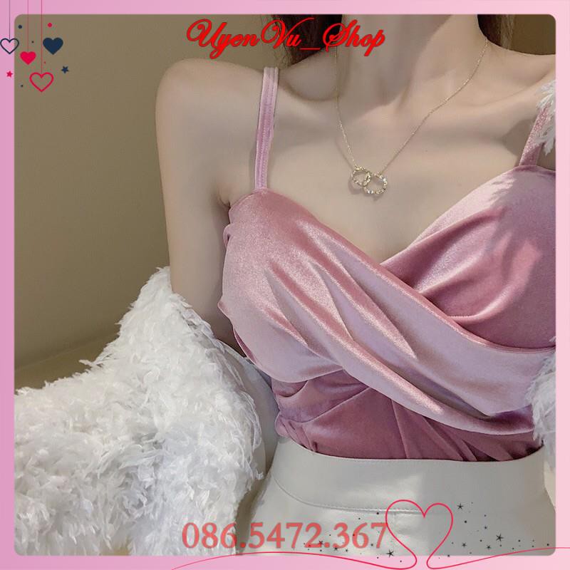 Áo hai dây nhung chéo ngực siêu đẹp, có đệm mút (100% như ảnh)^ UYÊN VŨ SHOP ^