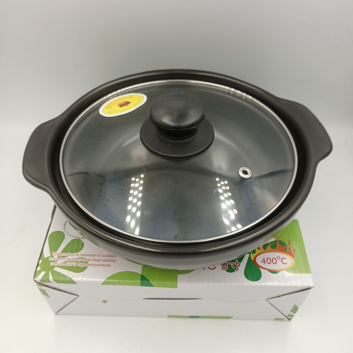 Nồi đất tráng men nắp kính 7'' nấu mì cay