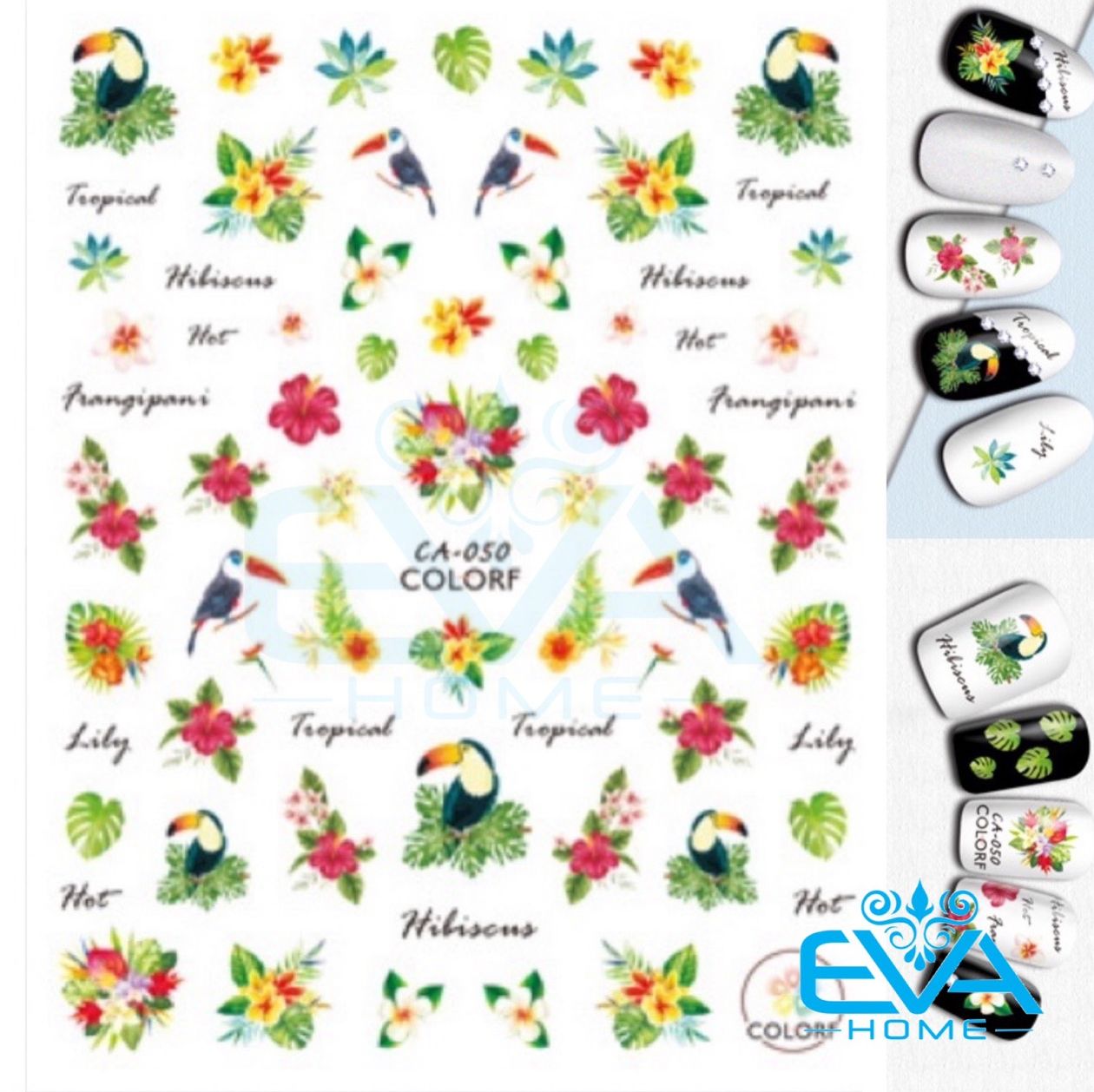 [HCM]Decal Dán Móng Tay 3D Nail Sticker Tráng Trí Hoạ Tiết Chủ Đề Mùa Hè Và Chú Vẹt Tropical Summer CA050