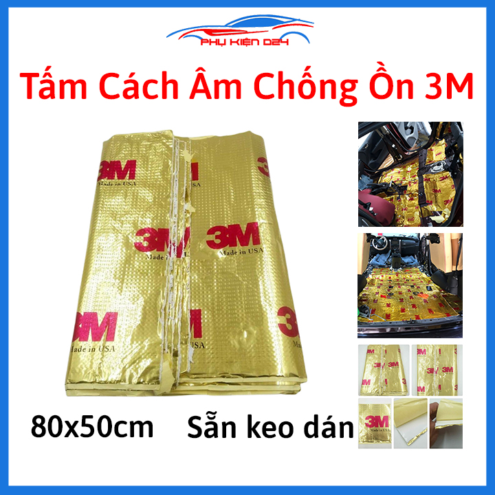 Tấm cách âm chống ồn 3M 2 lớp vàng 80x50cm có sẵn keo dán dùng dán thùng loa, cánh cửa, sàn xe, hốc bánh xe hơi, ô tô