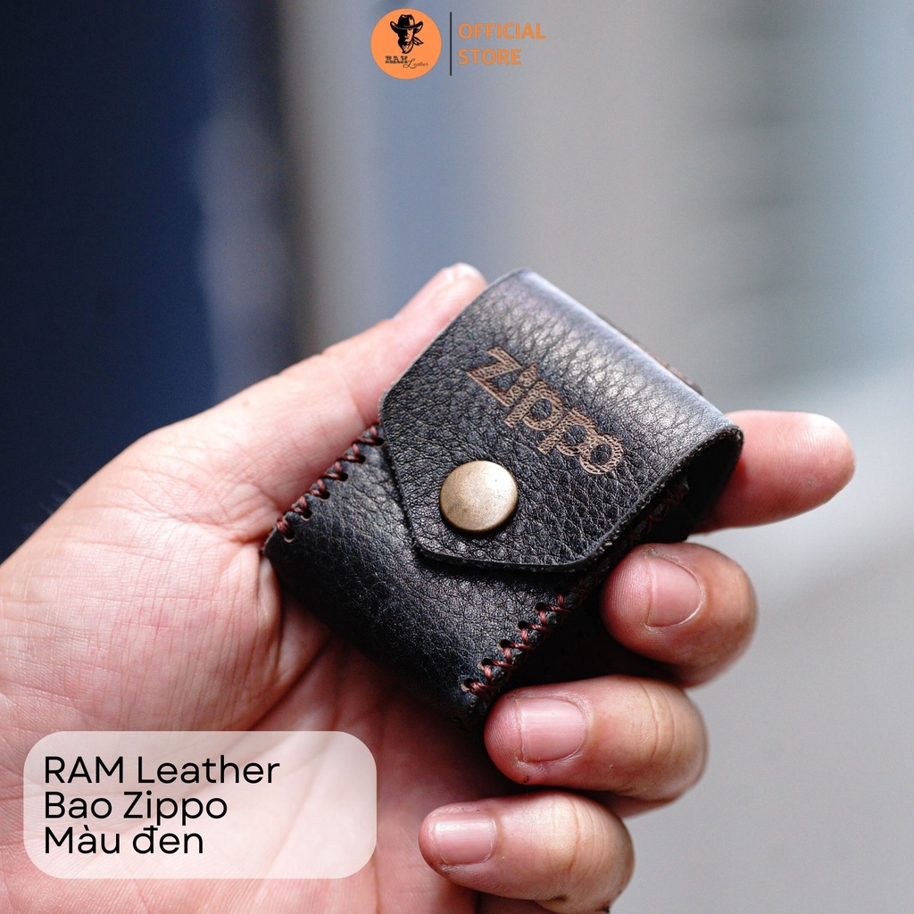 Bao da Siêu bền Zippo Da Bò Màu Đen Vân Hạt RAM Leather