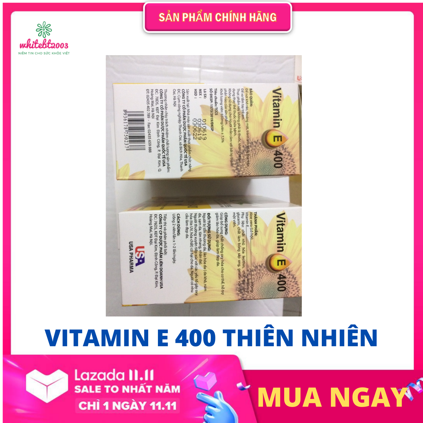 [Date 2026] Vitamin E 400 thiên nhiên và tinh chất nha đam - Sáng da - Chống lão hóa da - Đẹp da -  Hộp 100 viên - VNP