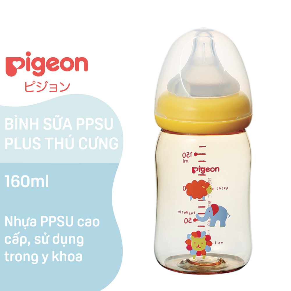 Bình sữa cổ rộng PPSU Plus Hình thú Pigeon 160ml (SS)