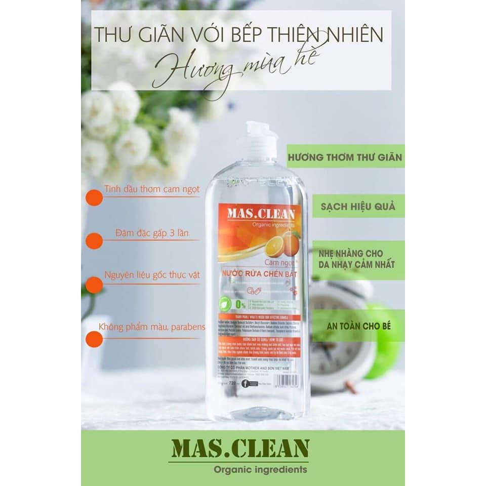 Nước rửa chén hữu cơ Mas Clean - chai 720ml