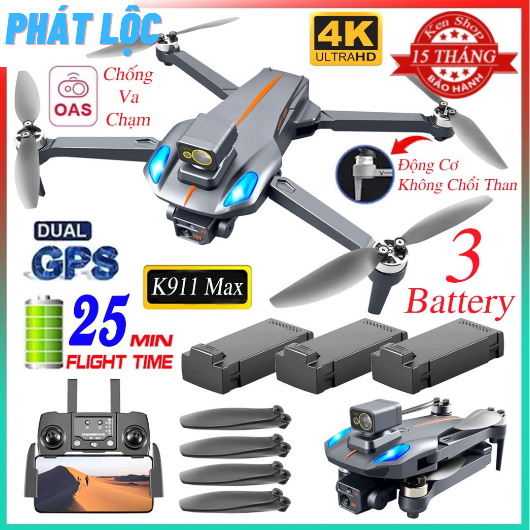Flycam 4k K911 Max G.P.S - Máy bay camera - Drone camera - Laycam điều khiển từ xa - Lai cam - Fly cam giá rẻ - Playcam - Phờ lai cam - Fylicam chất hơn s91, sjrc f11s 4k pro, mavic 3 pro, drone p8, k101 max