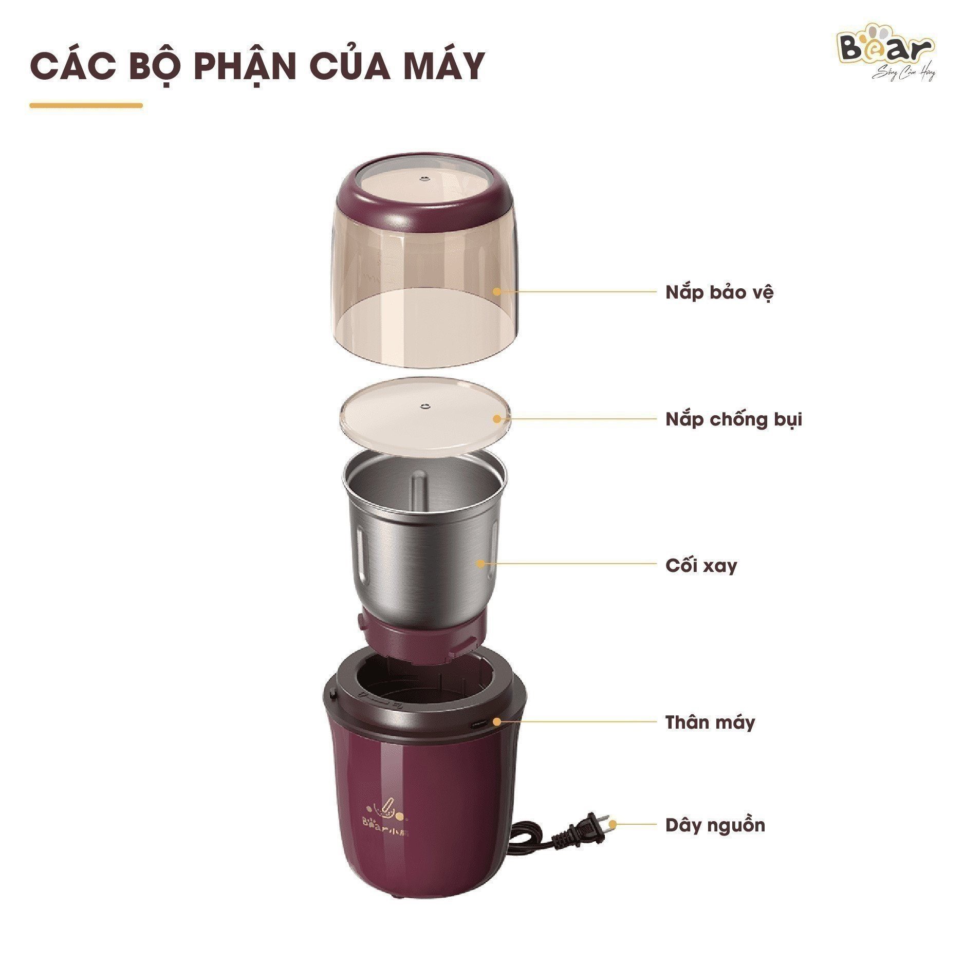 Máy xay bột khô Bear MDJ-A02G3 (Xay hạt ngũ cốc, xay cà phê, vị thuốc, xay gia vị...)