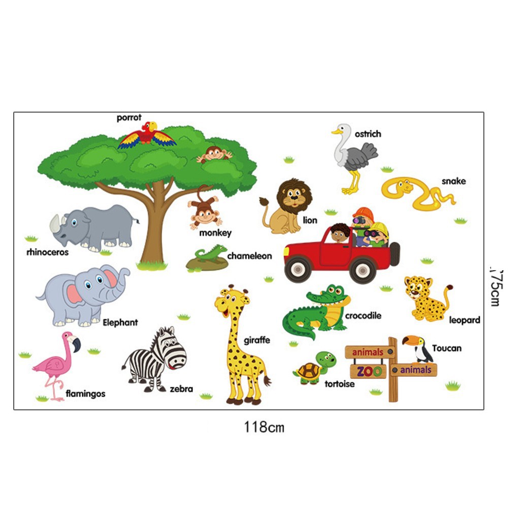 Decal dán tường hình Thú Tiếng Anh đáng yêu cho bé