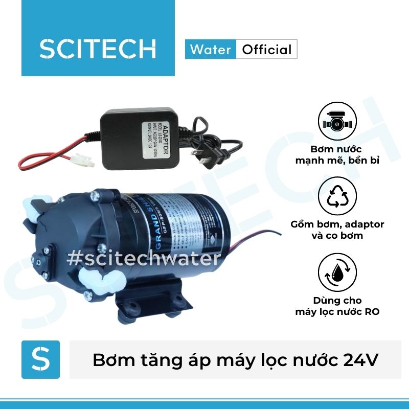 Bơm tăng áp máy lọc nước 24V (Tặng kèm co bơm) - Scitech Water