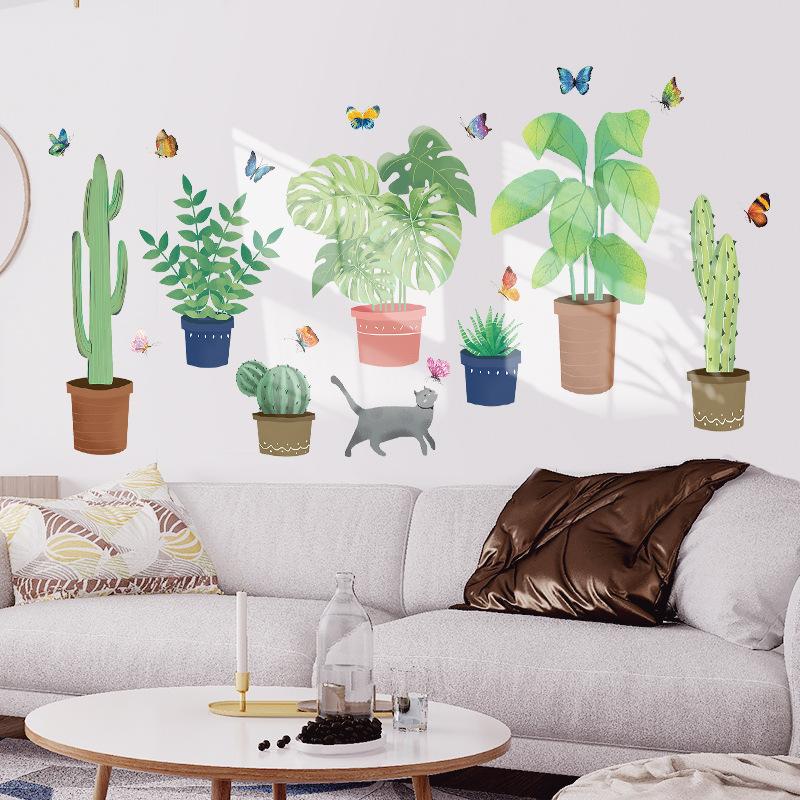 Decal giấy dán tường chậu xương rồng XL7248 - Decal dán tường cây xanh ,Decal dán tường hoa lá