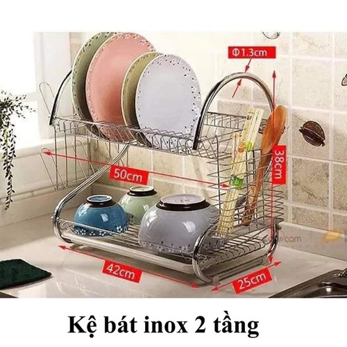 Kệ đựng bát đũa, có giá úp cốc chén bằng inox cao cấp, kèm khay hứng nước bên dưới thông minh, Giá để bát đĩa kèm ống đựng muôi đũa thìa inox siêu bền, chịu lực tốt, dễ lắp đặt và di chuyển