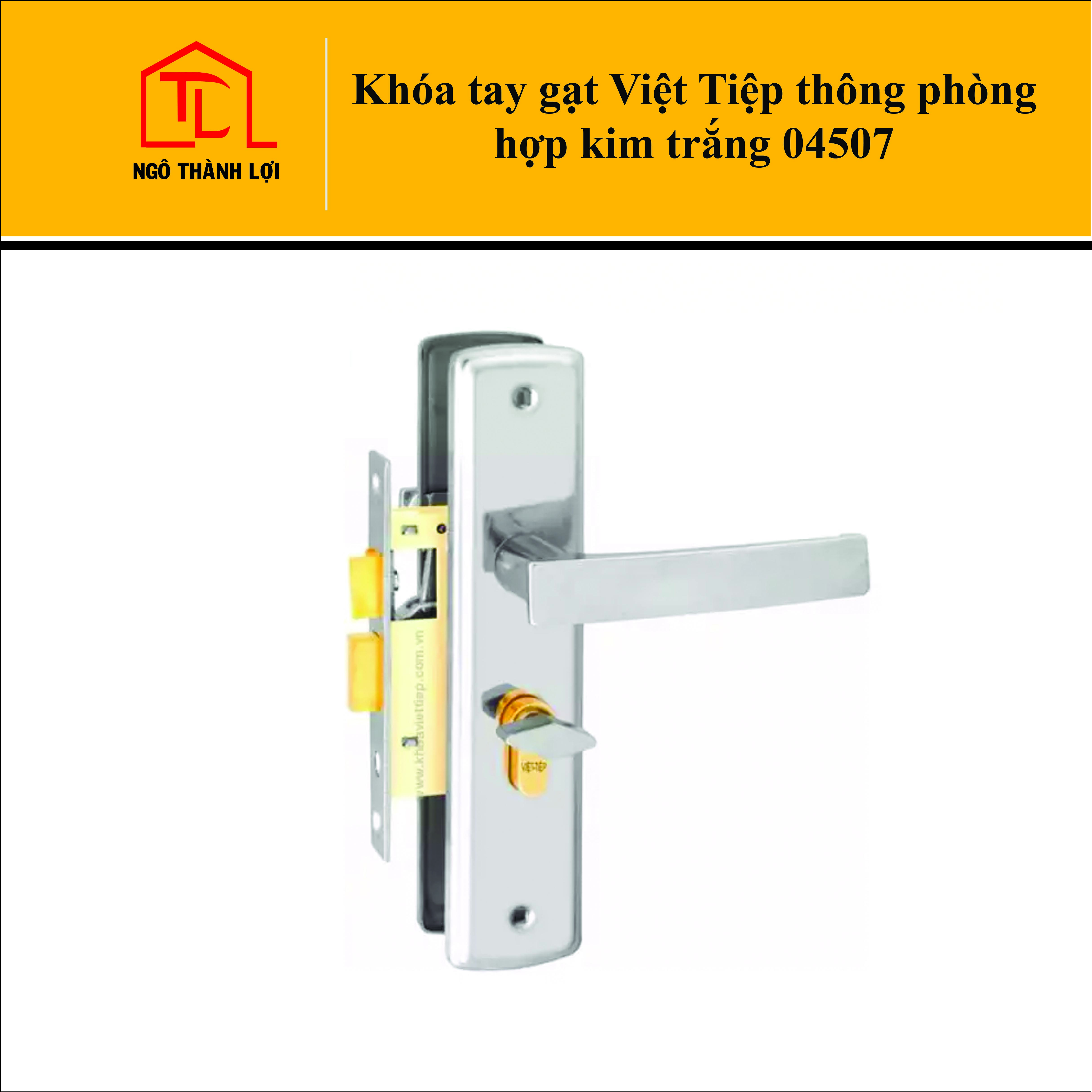 Ổ khoá cửa tay gạt Việt Tiệp 04507 hợp kim trắng bạc dành cho cửa thông phòng