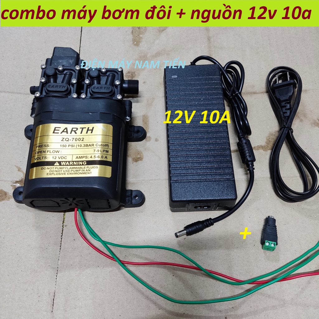 máy bơm phun sương đôi - bơm tăng áp mini (máy bơm nước 12v-đôi + 2 chuyển ống 8)