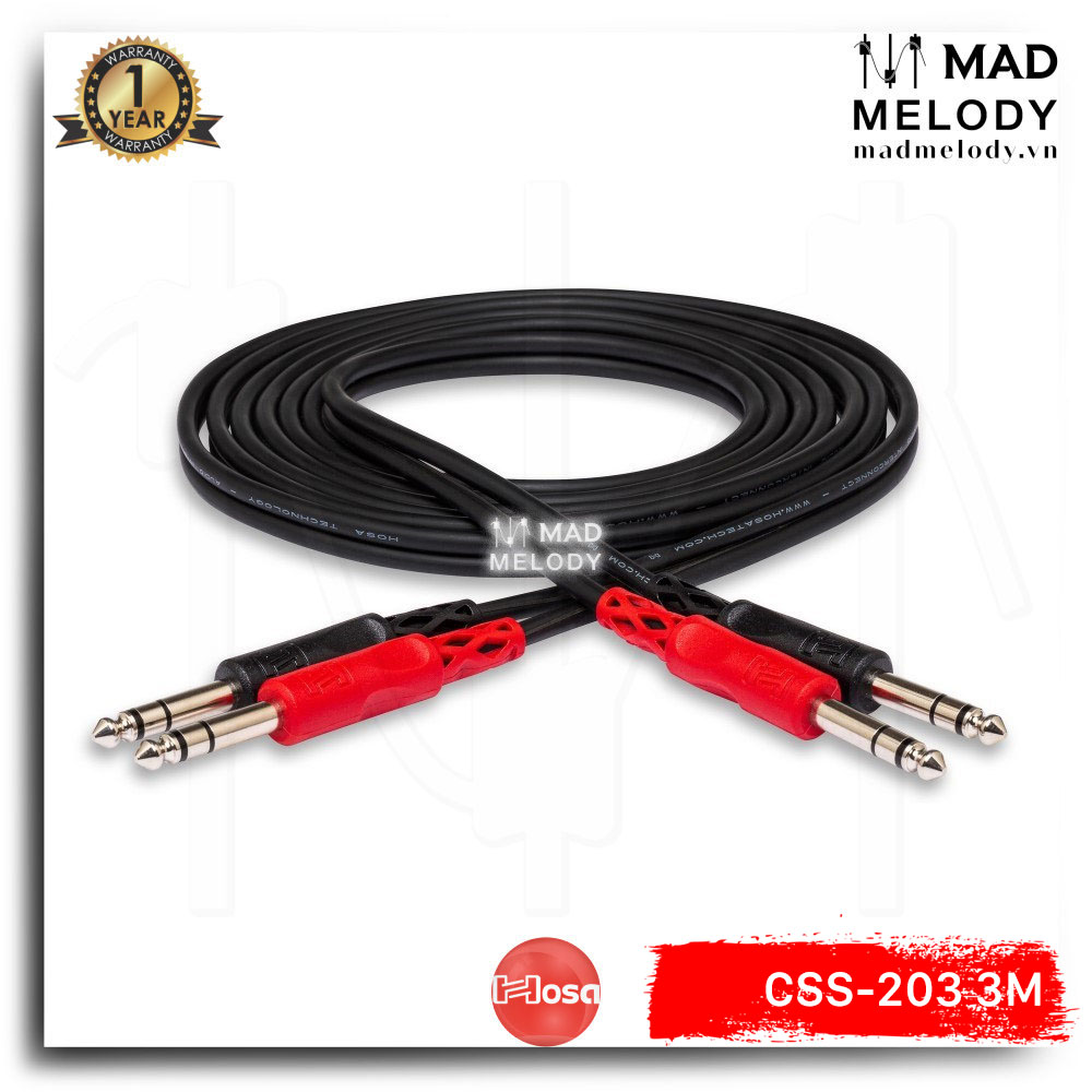 Hosa Stereo Interconnect CSS-203 (3m) (2 1/4in TRS - 2 1/4in TRS) [Dây cáp tín hiệu đôi 2 đầu 6ly TRS NEW]