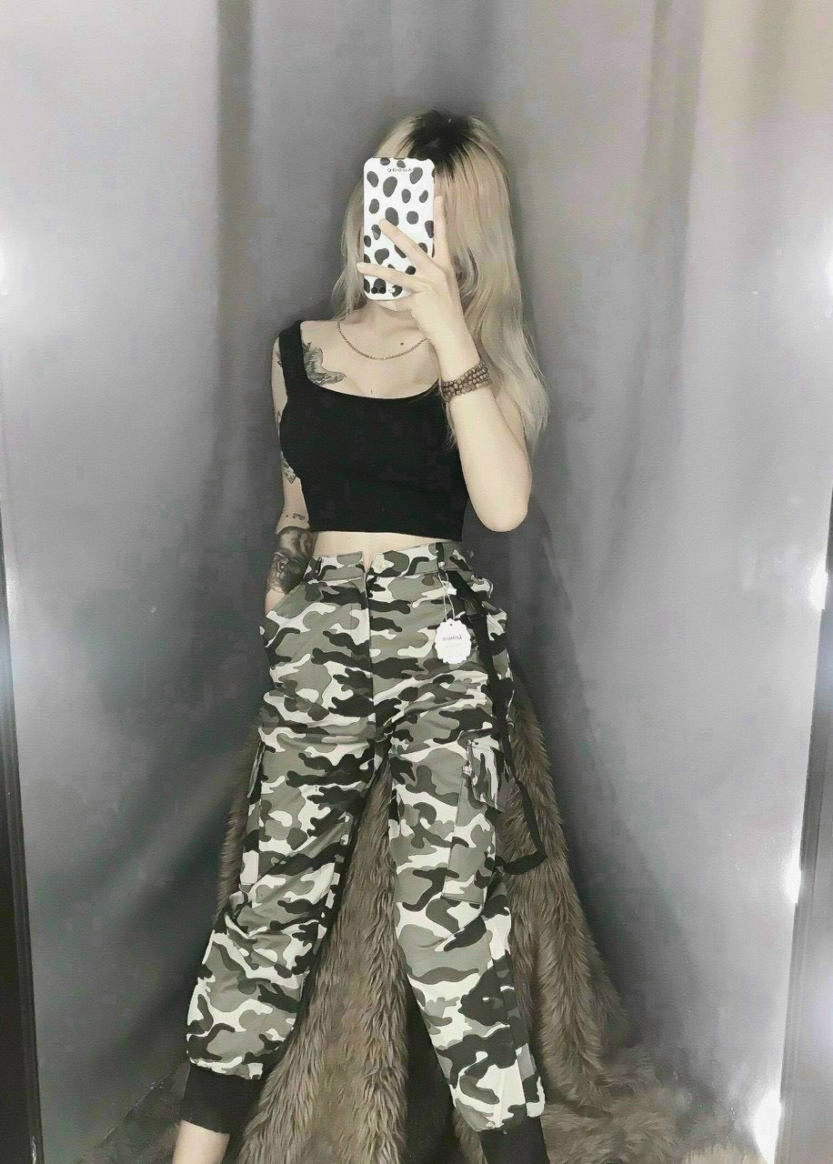 Set áo ba lỗ 2 dây hở lưng croptop quần jogger rằn lính hot