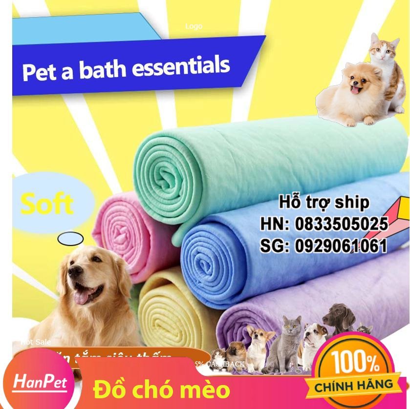 Hanpet - Khăn tắm siêu thấm VẮT LÀ KHÔ, ( có hộp) không cần phơi khăn tắm chó mèo / khăn lau mau khô / k