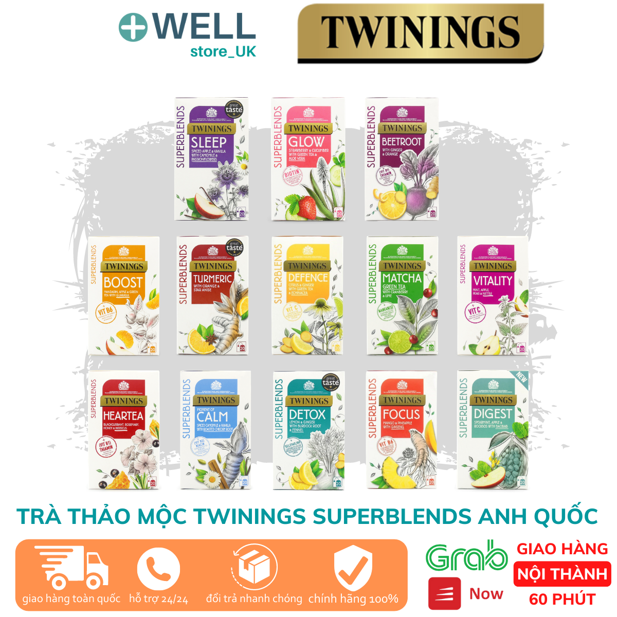 [ Hàng nội địa Anh] Trà túi lọc TWININGS các vị , hộp 20 gói