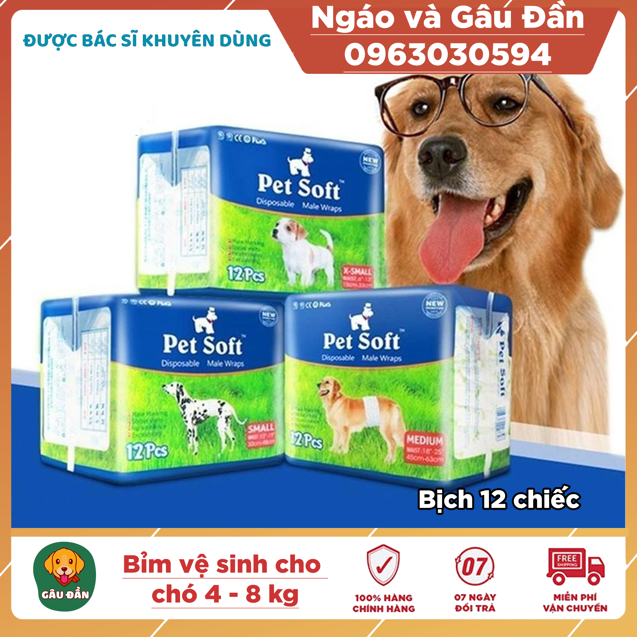 Bỉm vệ sinh cho chó đực pet soft size s - 1 bịch 12 chiếc