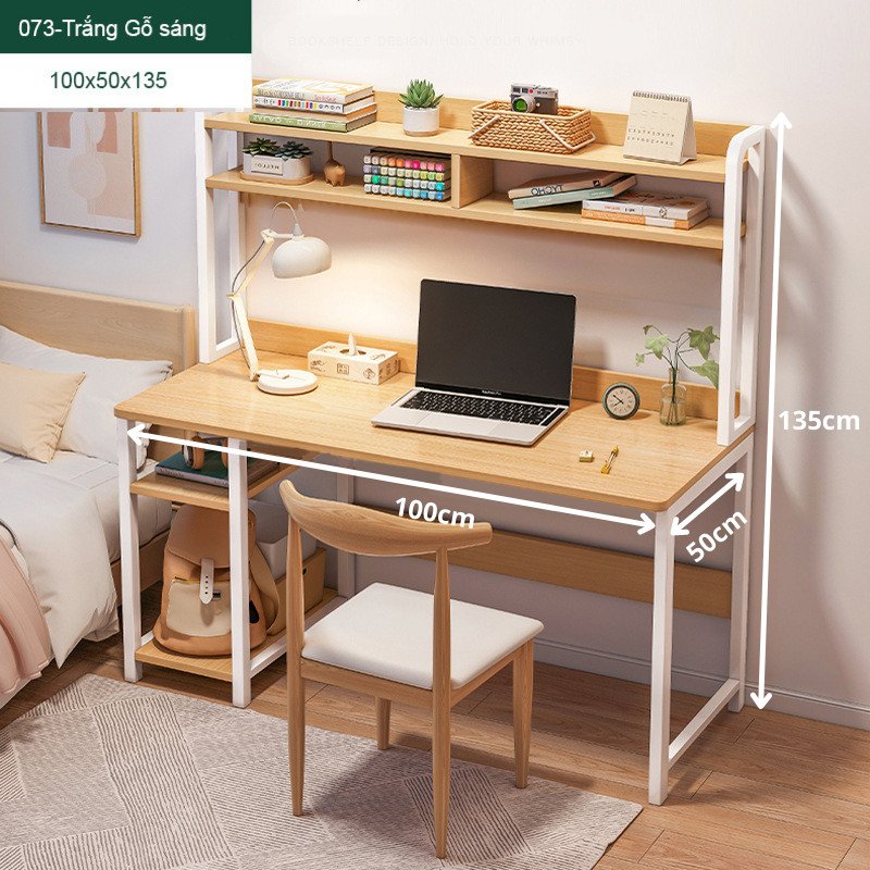 Bàn văn phòng giá rẻ, bàn học có kệ sách, bàn máy tính lắp ráp dễ dàng kích thước lớn.