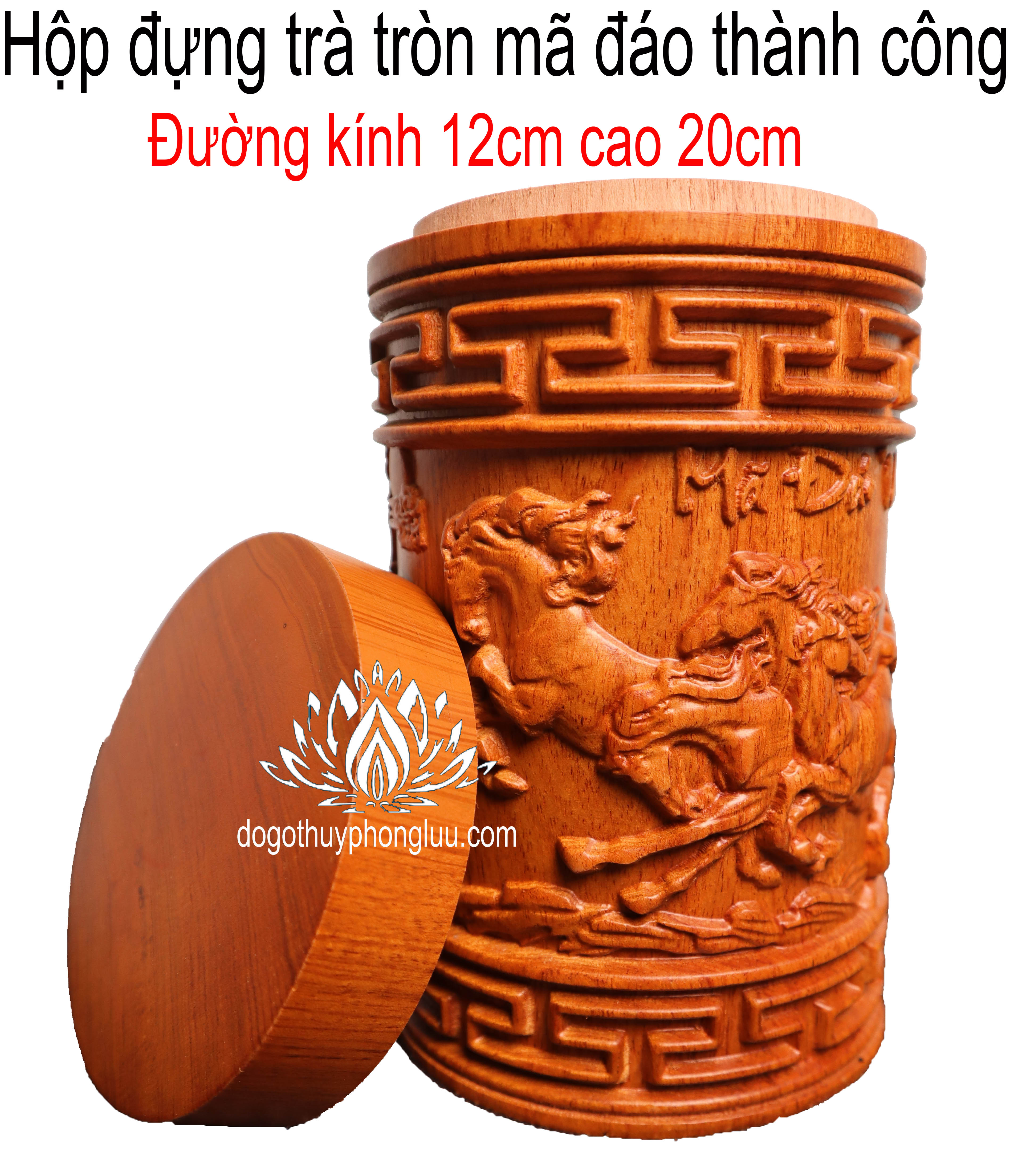 Hộp đựng chè tròn nguyên khối mã đáo thành công gỗ đường kính 12cm cao 20cm