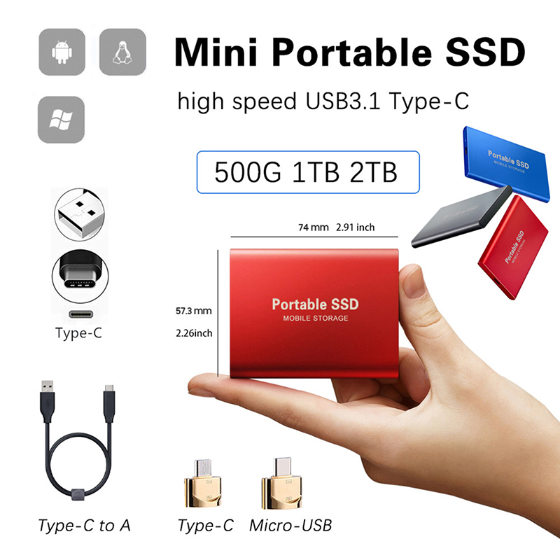🔥🔥🔥Blowing 4TB/2TB/1TBGB Mobile Hard Disk Type C USB3.1 Portable SSD Solid State Drive