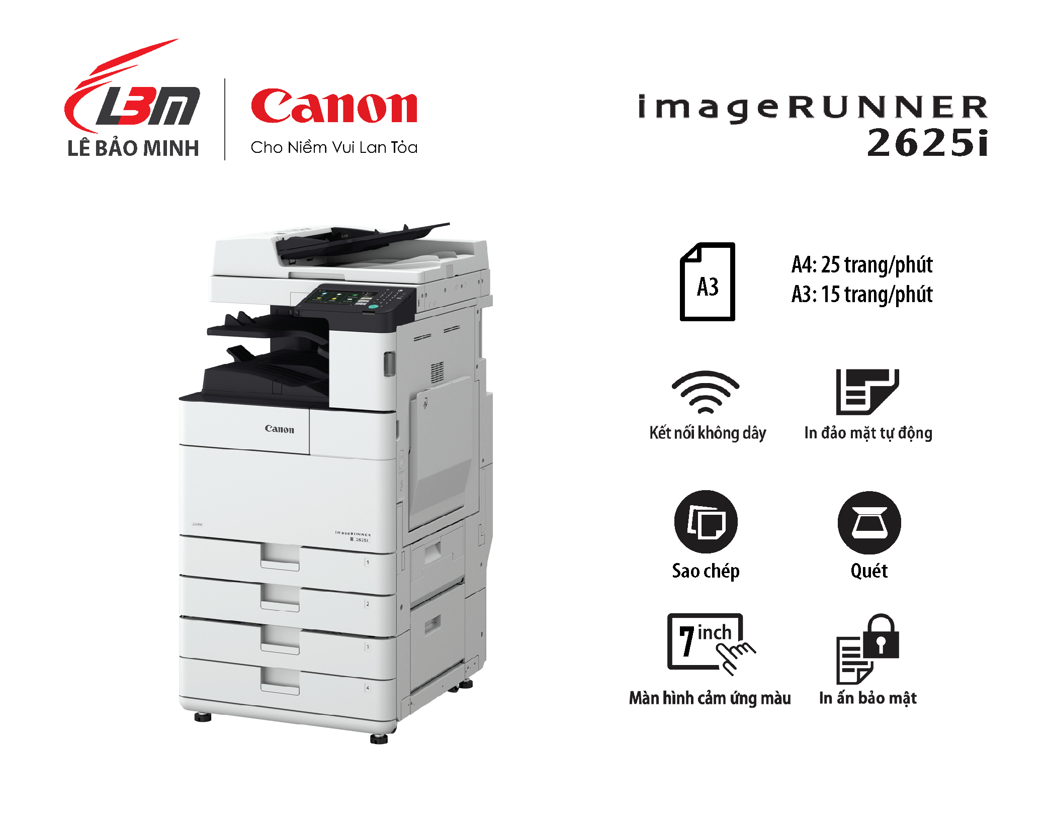 [GIFT- Đồng Hồ] Máy Photocopy Canon – iR2625i (DF AY1, duplex C1,Wifi)
