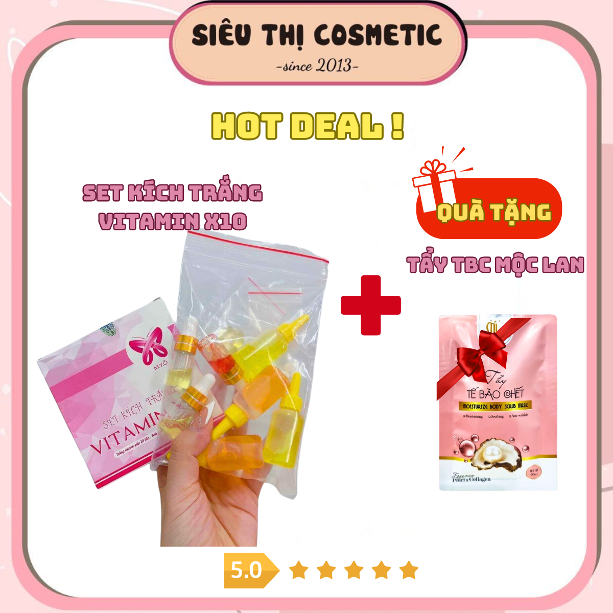 Set kích trắng vitamin x10 myô + tặng tẩy tbc múi xù