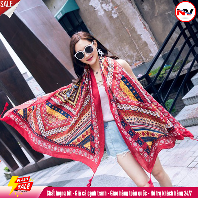 Khăn choàng boho họa tiết thổ cẩm đi biển thời trang size 100x180 cm