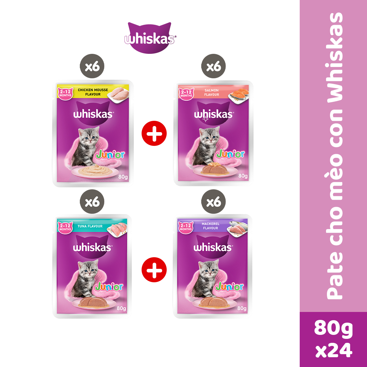 Pate Cho Mèo Con WHISKAS Junior 80g, 24 gói