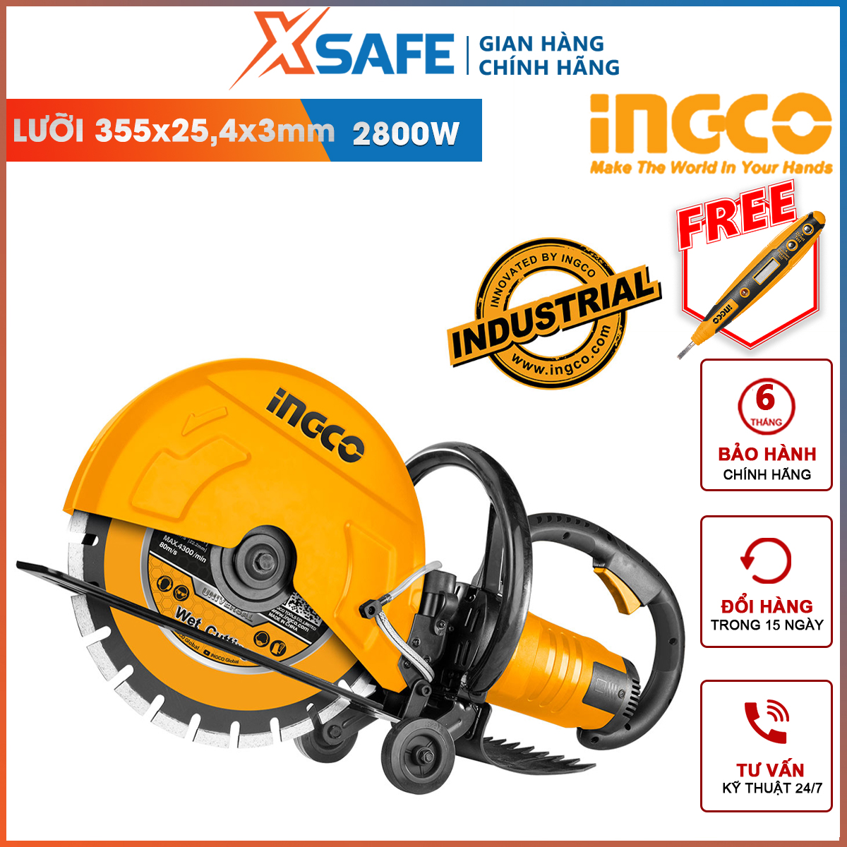 Concrete Cutting Machine Portable ingco PC3558 | cutting machine concrete road input power 2800W blade Size 355 × 25,4 × 3mm no-load speed 4800rpm demolition concrete in building industry