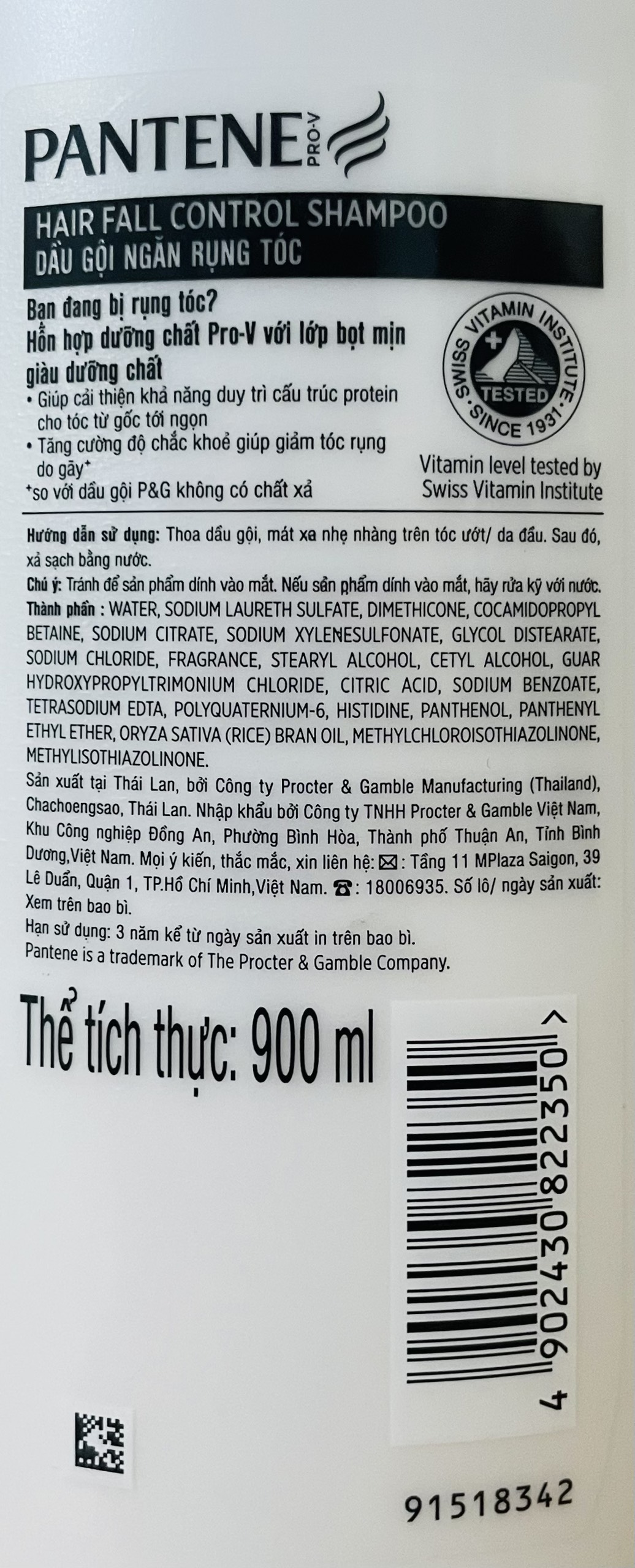 PANTENE gội 900ml (ngăn rụng tóc) - BACH HOA HV