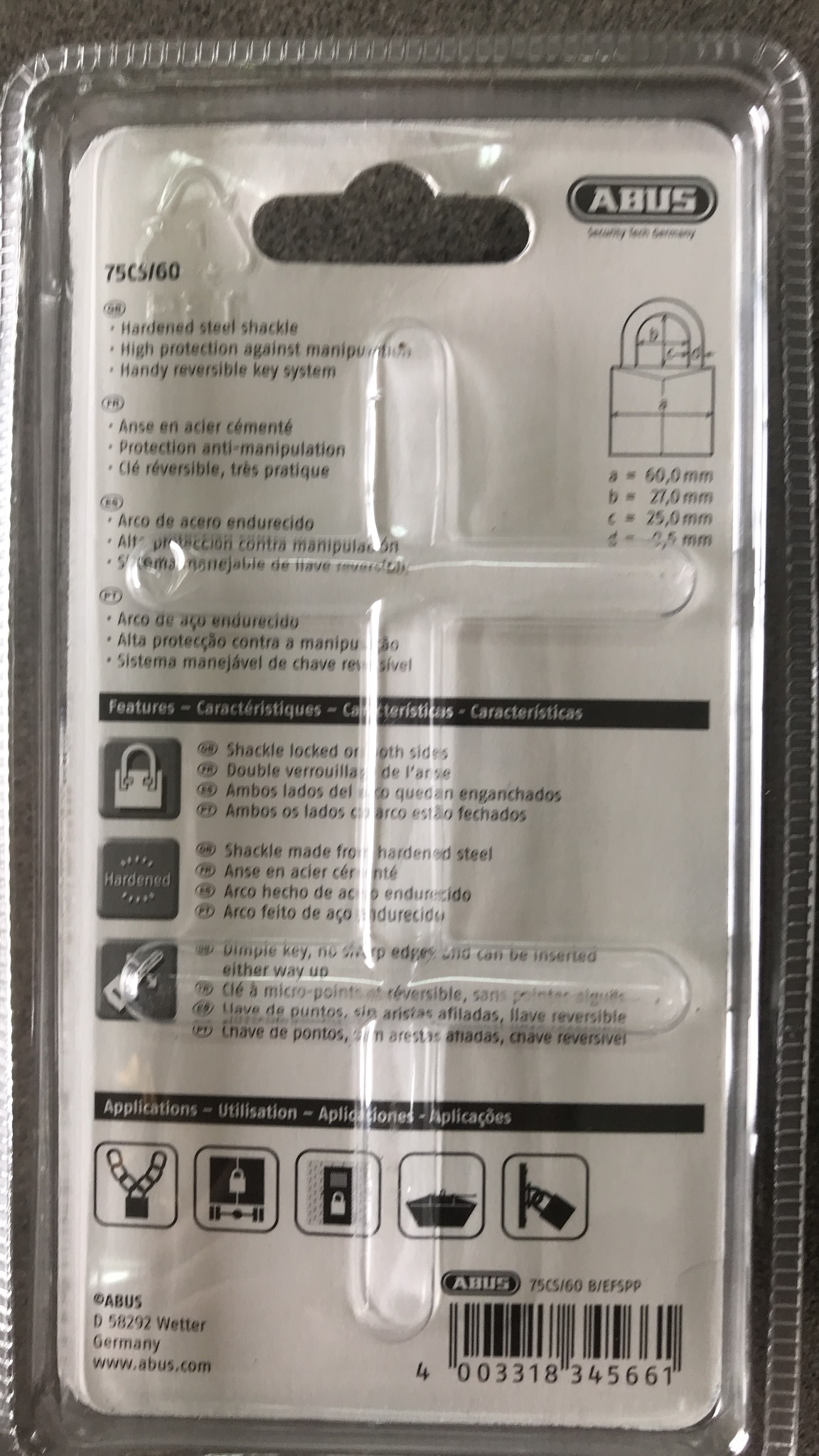 khóa treo abus chống cắt 75CS/60