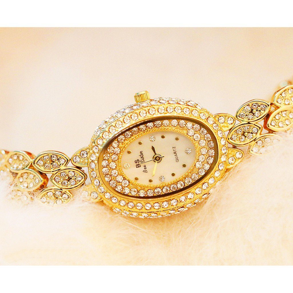 Đồng hồ thời trang nữ Bs Bee B1 mặt oval dây kim loại đính đá cao cấp. 55ve BL79