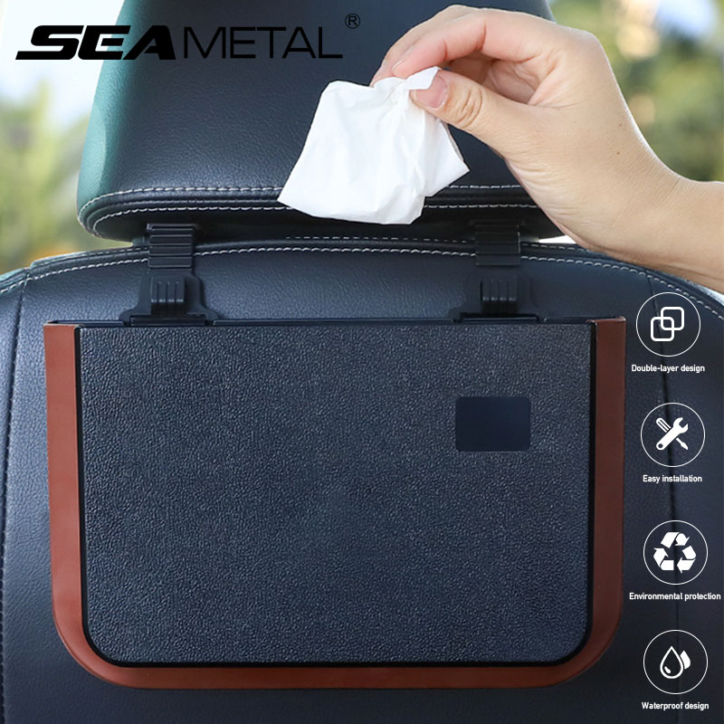 Car Seat Back Storage Bag ABS Organizer Hanging Trash Waterproof Pocket