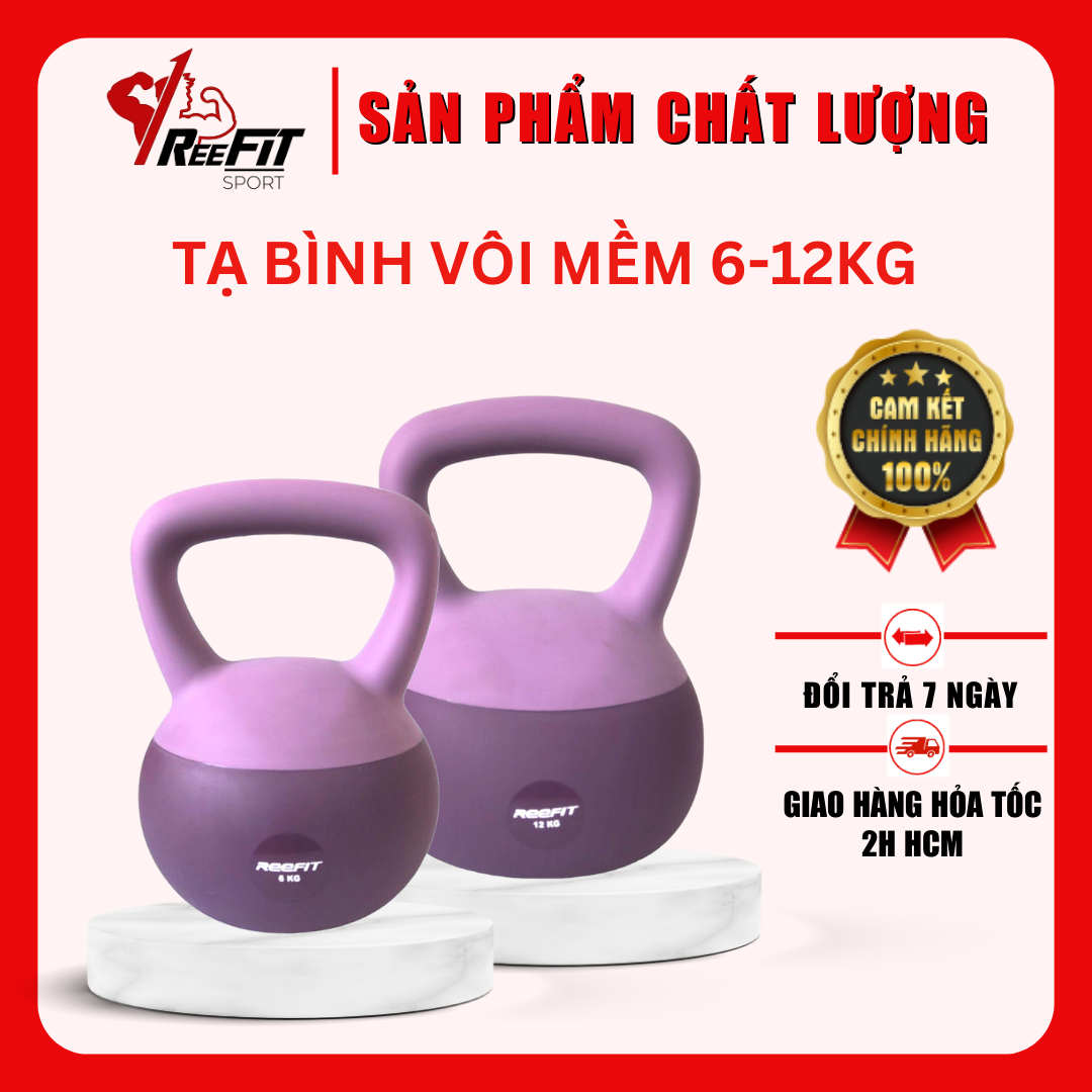 Tạ ấm, tạ bình vôi, tạ chuông, tạ quai xách, tạ squats, kettlebel cao su mềm thế hệ mới 6kg - 12kg màu ngẫu nhiên