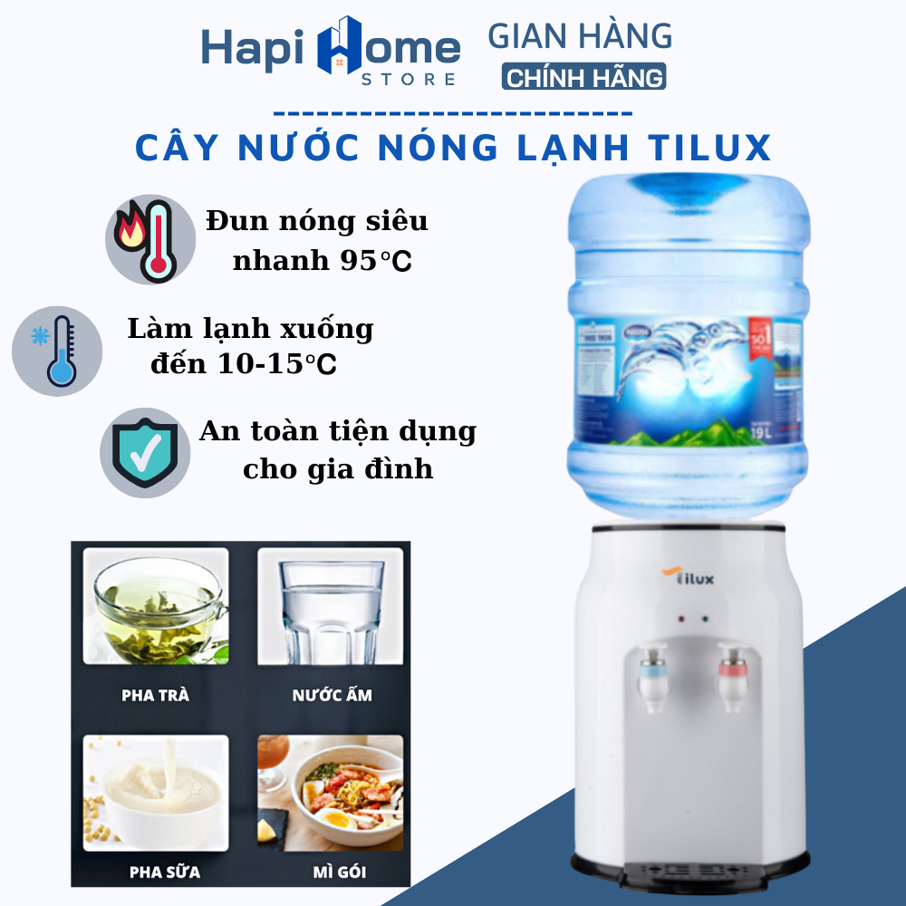 Cây nước nóng lạnh chính hãng Tilux để bàn mini tiết kiệm điện 2 mức 15 và 95 độ C an toàn tiện lợi