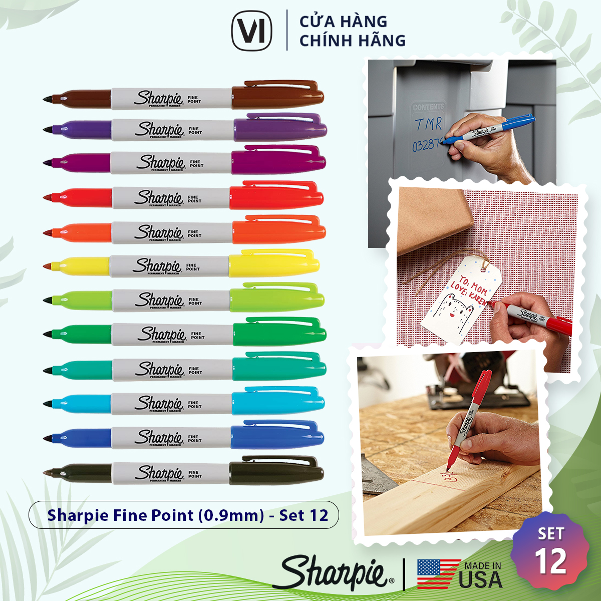 Combo 12 màu bút lông dầu Sharpie Fine Point 0.9mm