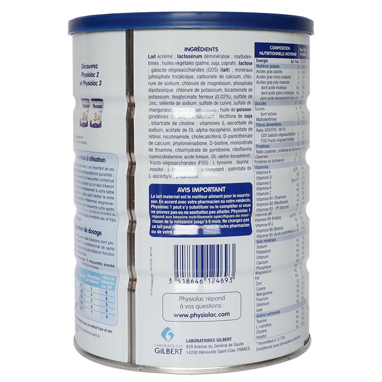 [Mẫu mới] Sữa Physiolac số 1 900g (date mới)