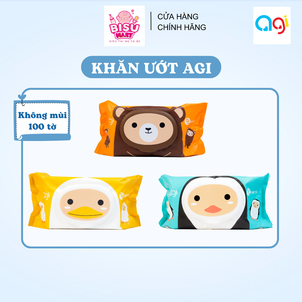 Khăn ướt Agi Hàn Quốc 100 tờ khăn ướt Không mùi cho bé Mẫu mới