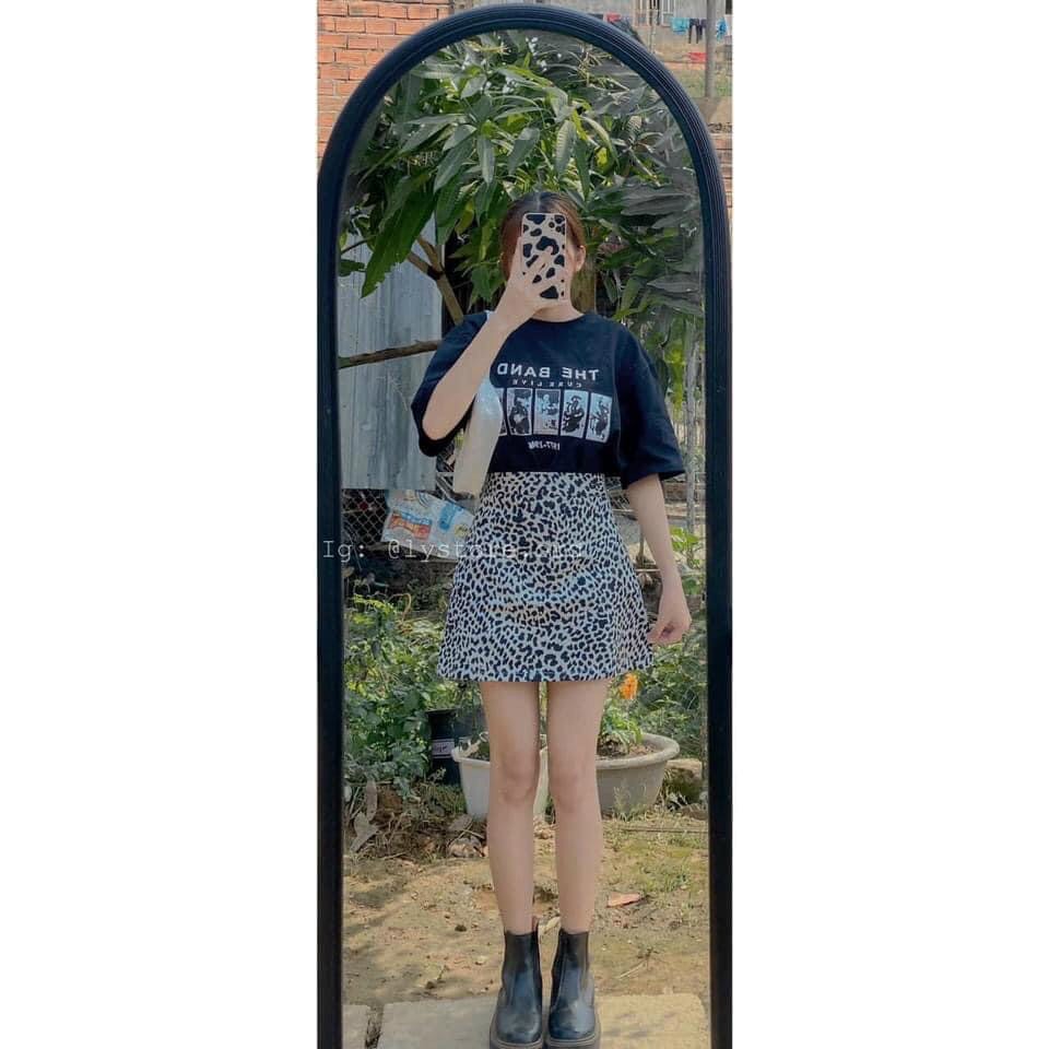 SET BỘ ĐỒ  ÁO PHÔNG THEN BAND KÈM VÁY CHỮ A HỌA TIẾT DA BEO SIÊU XINH XẮN