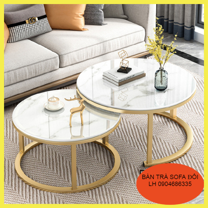 Bàn trà đôi cao cấp, bàn trà mặt vân đá đẹp, bàn sofa