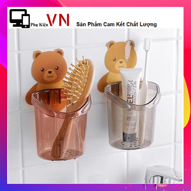 Ly Cốc Gấu Dán Tường Đựng Bàn Chải - Kệ nhà tắm dán tường, kệ đựng bàn chải hình gấu, cốc gấu