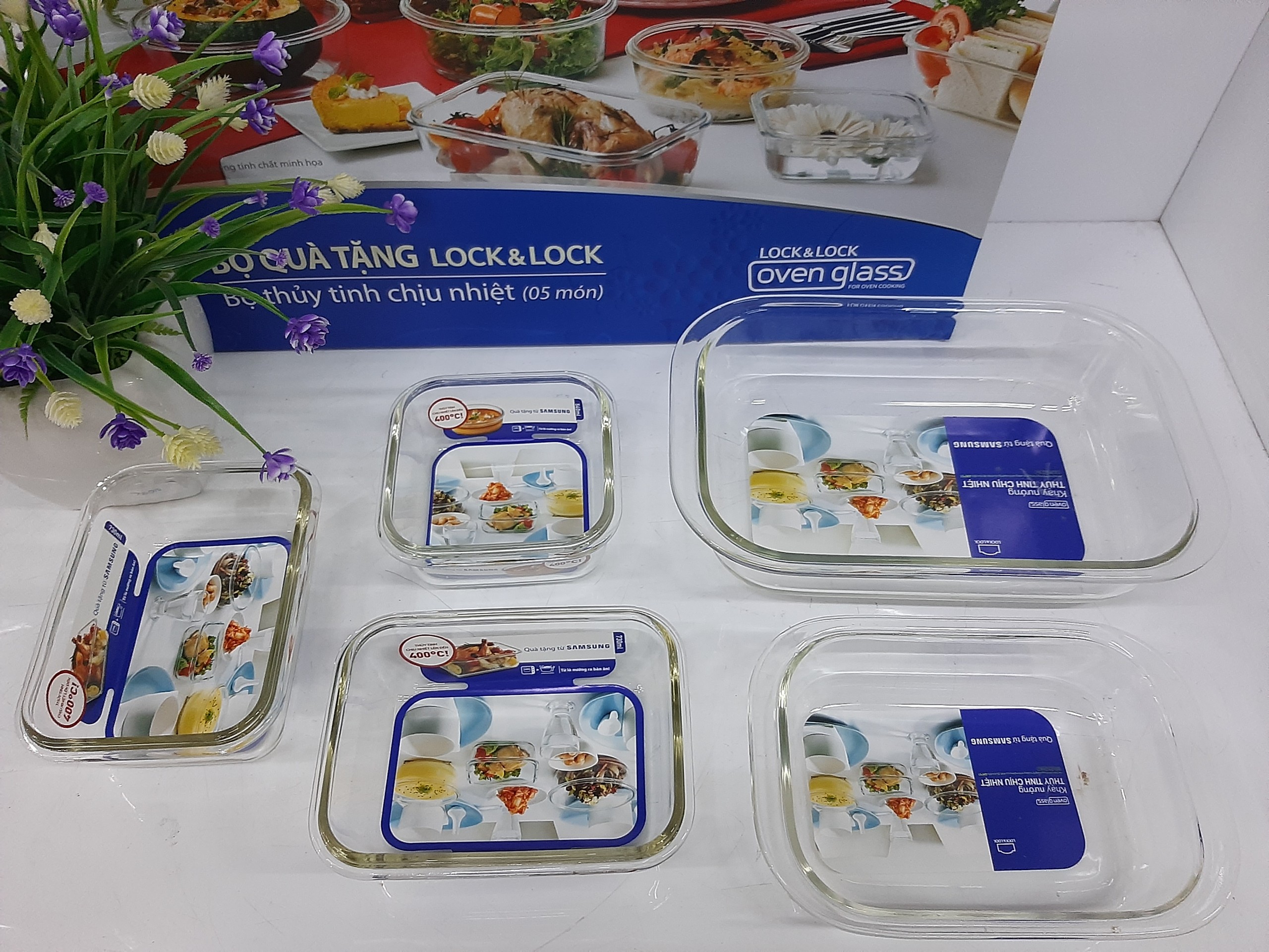 Bộ 5 món đựng thực phẩm thủy tinh chịu nhiệt Lock & Lock