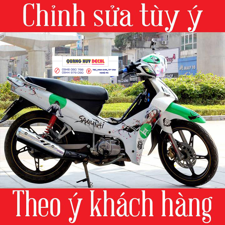 Tem trùm sirius samurai xanh lá cây - Độ tem trùm xe sirius thiết kế theo yêu cầu - Chế tem trùm xe sirius rẻ đẹp