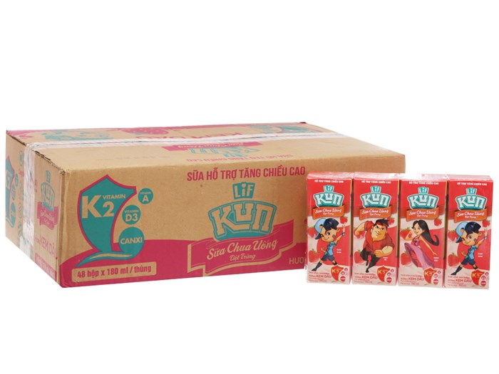 Sữa Chua Uống Kun vị Dâu 180ml (Lốc 4 Hộp)