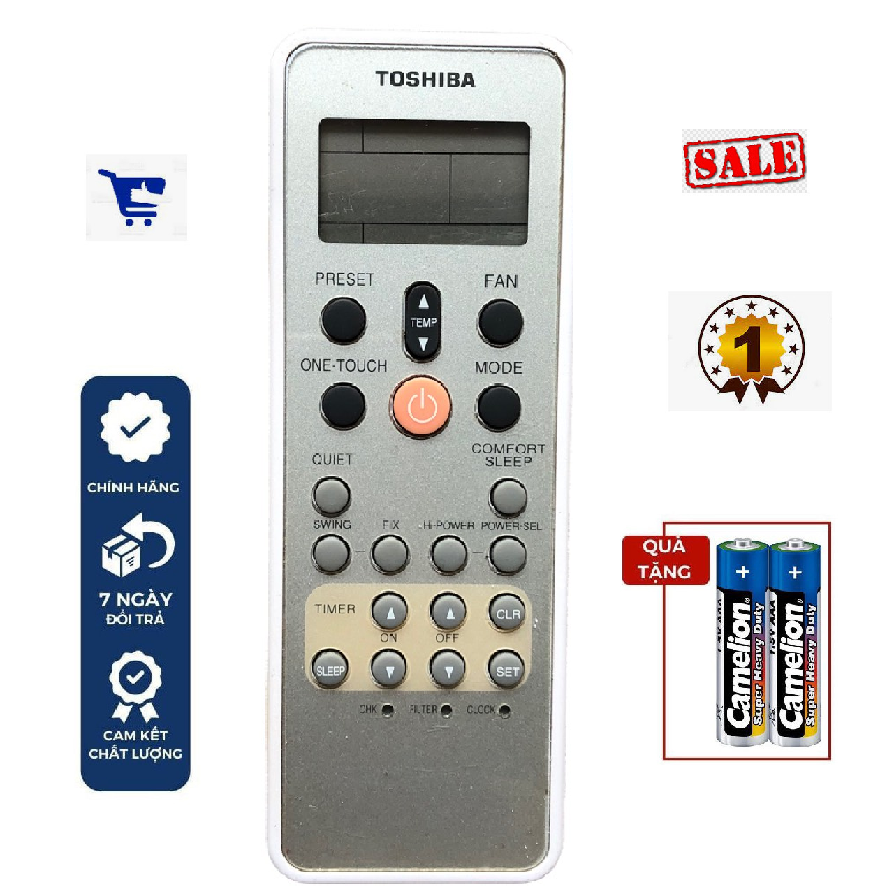 Điều khiển máy lạnh Toshiba WC-L03SE chính hãng nút nguồn đỏ - Tặng kèm pin, hàng loại tốt - Remote điều hòa Toshiba